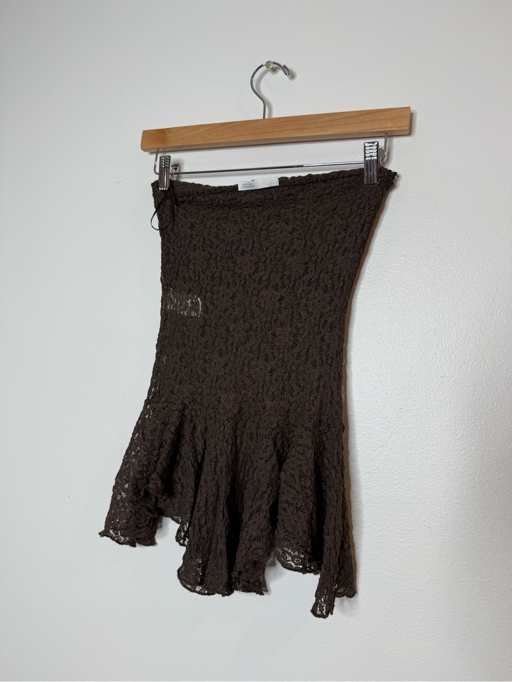Zara Sheer Lace Scarf Hem Whimsy Fairycore Whimsical Peplum Tube Top Brown - Picture 5 of 7